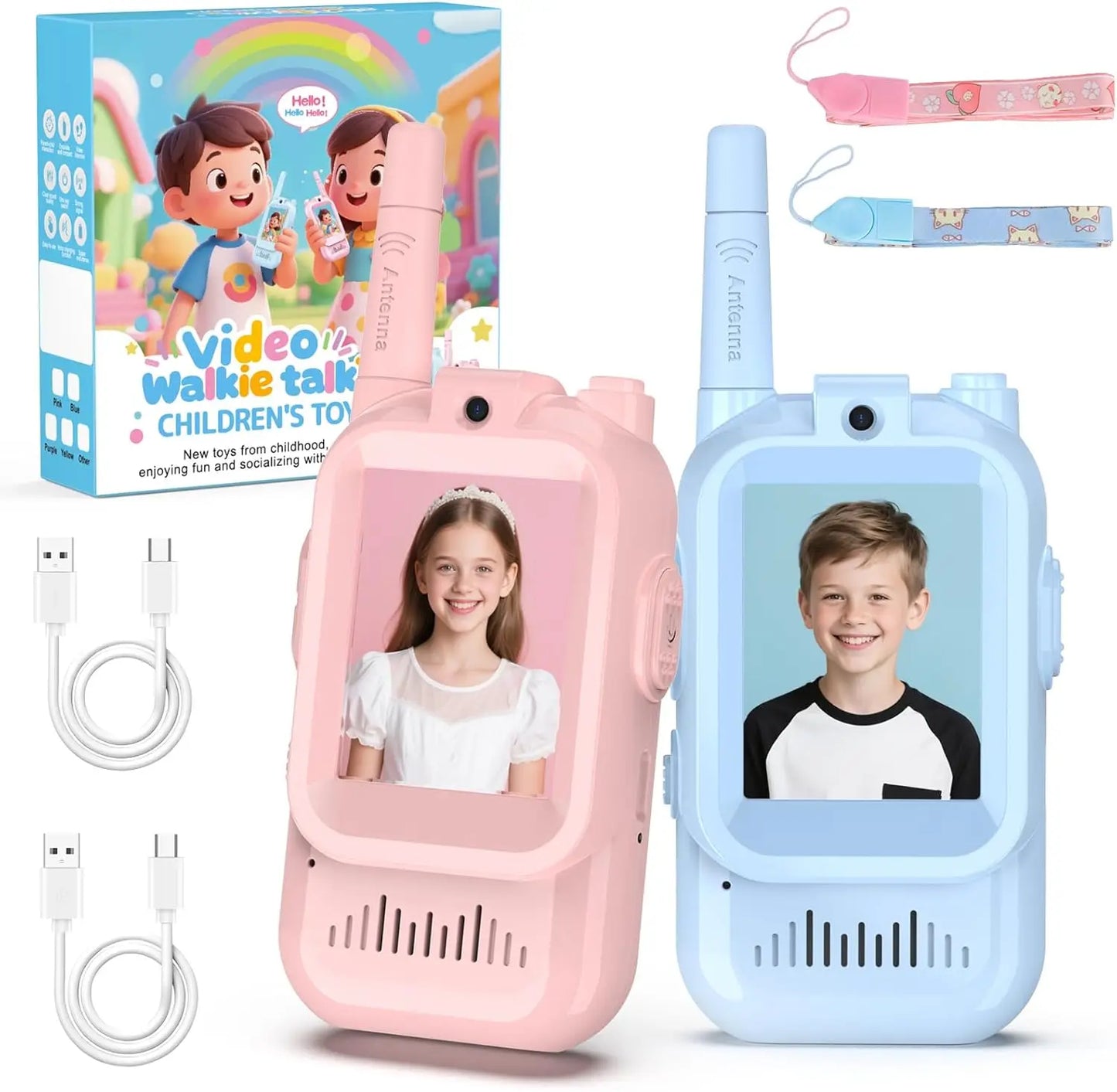Set 2 x Walkie-talkie pentru copii cu ecran 2”, efecte vocale