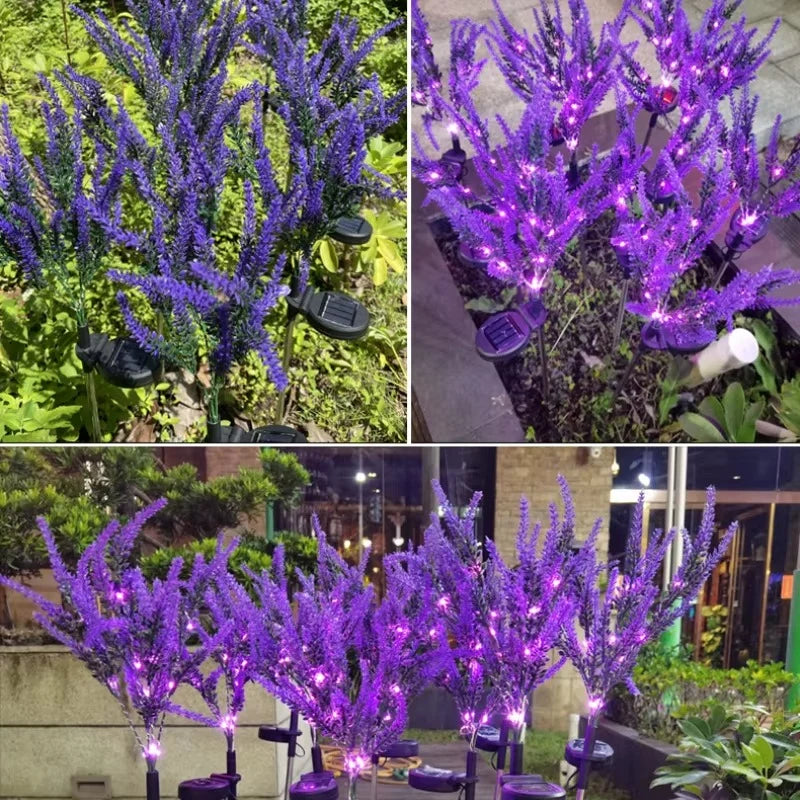 Set 2 x Lampi Solare Decorative Lavanda cu LED Lumina Calda, Rezistente la Apa IP65, Panou Solar Integrat, Iluminat Exterior pentru Gradina si Alei