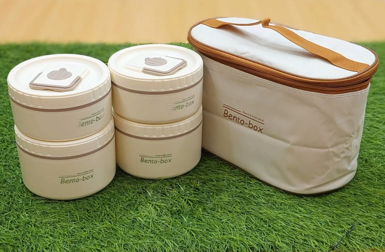 Set 4 caserole cu husa transport, 440 + 440 + 600 + 600 ml, interior otel inoxidabil