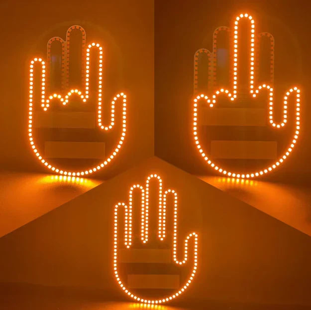 Semn LED Auto cu Telecomanda, Design Mana, 4 Moduri, Efect Vizual Stralucitor, 10×15 cm