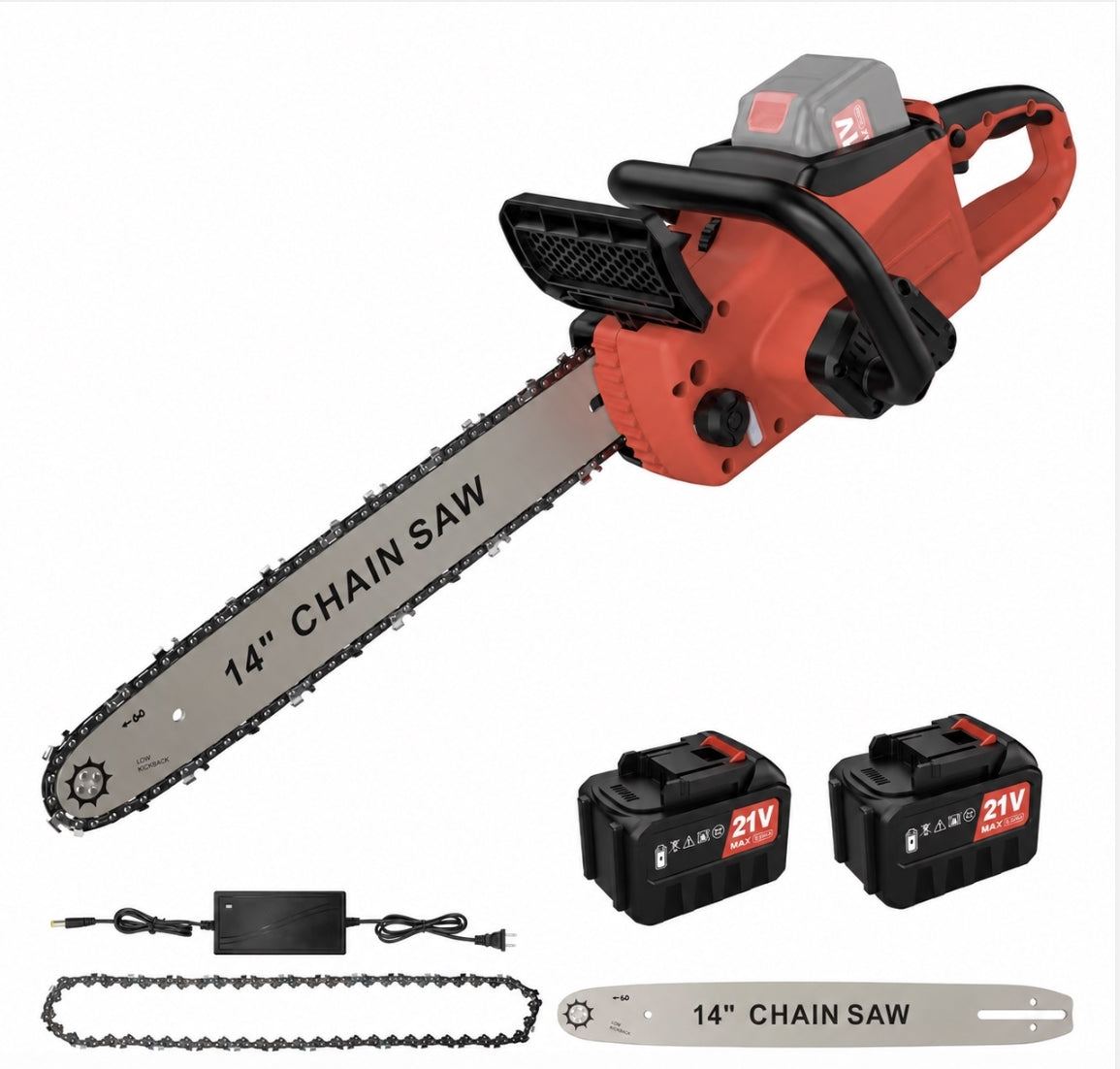 Drujbă Electrică cu Lanț 14 Inch, 2 Acumulatori Lithium 48V, 4800 RPM, Lamă 355 mm
