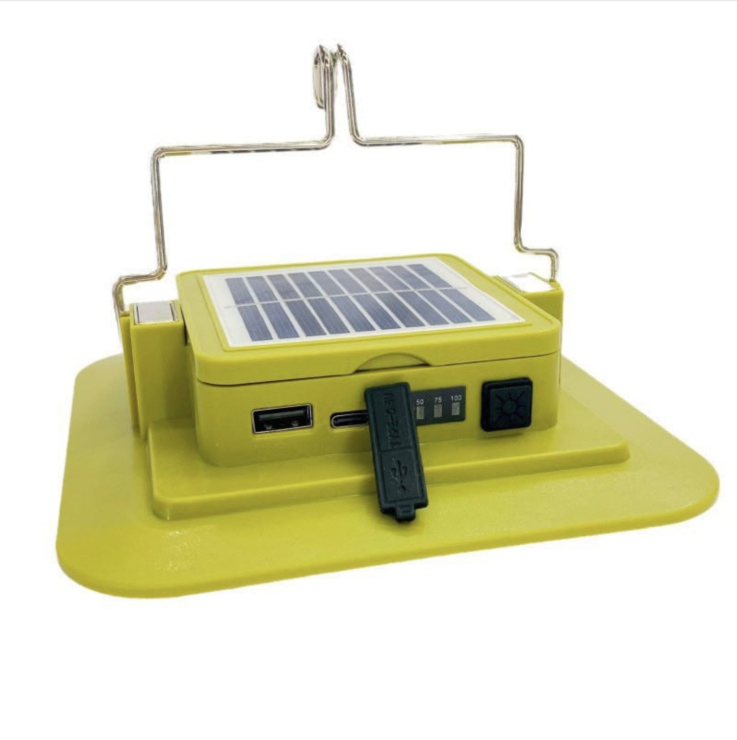 Lampă Solară LED Portabilă, cu Panou Solar și Cârlig, pentru Camping și Exterior