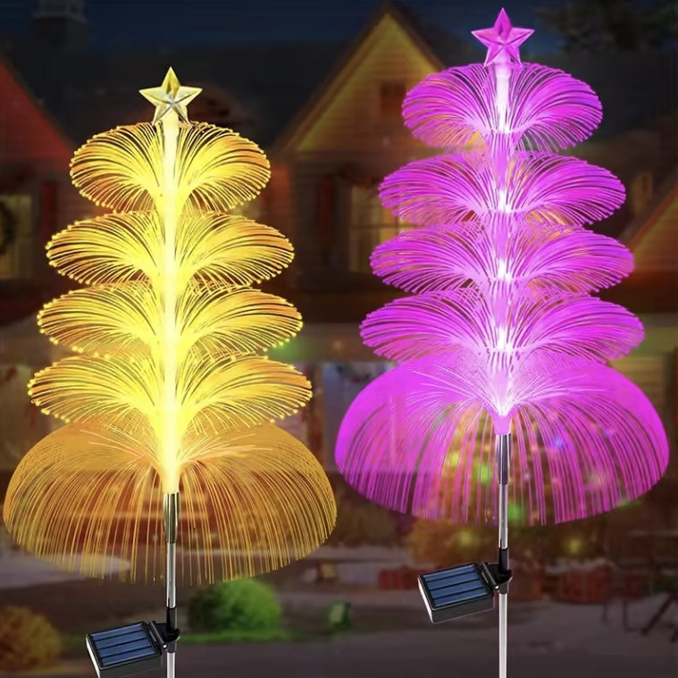 1+1 CADOU Lampă Solară Fountain cu Fibră Optică, Iluminare Multicoloră