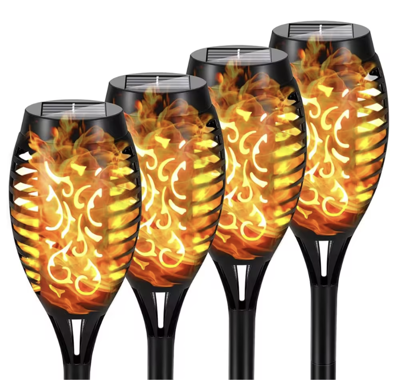Set 4X Lămpi Solare Tip Torță cu Efect Realist de Flacără, 51 cm, LED, IP65, Iluminare Decorativă pentru Grădină, Curte și Alei