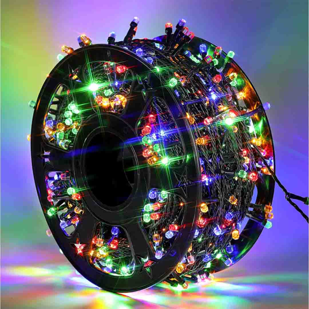 Instalație LED pe rolă – decorațiune luminoasă pentru brad și casă, lungime 100 metri