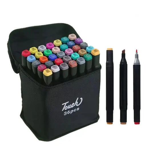 Set 36 Markere Multicolore cu Vârf Dublu, Subțire și Lat, Geantă de Depozitare Inclusă