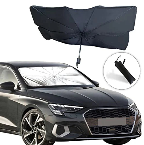 Pachet 1+1 CADOU Parasolar pliabil tip umbrela pentru parbrizul masinii + Suport numar telefon parcare CADOU