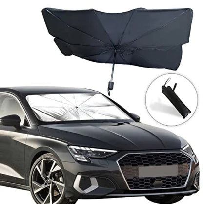 Pachet 1+1 CADOU Parasolar pliabil tip umbrela pentru parbrizul masinii + Suport numar telefon parcare CADOU