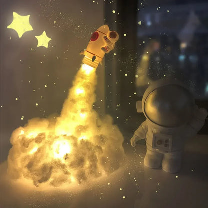 Lampă Rachetă 3D cu Astronaut și Nori Colorati LED – Veioză de Noapte USB