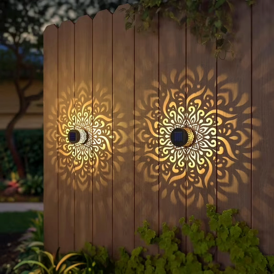 Set 4 Lămpi Solare Decorative Mandala pentru Gard și Perete, Lumină Caldă