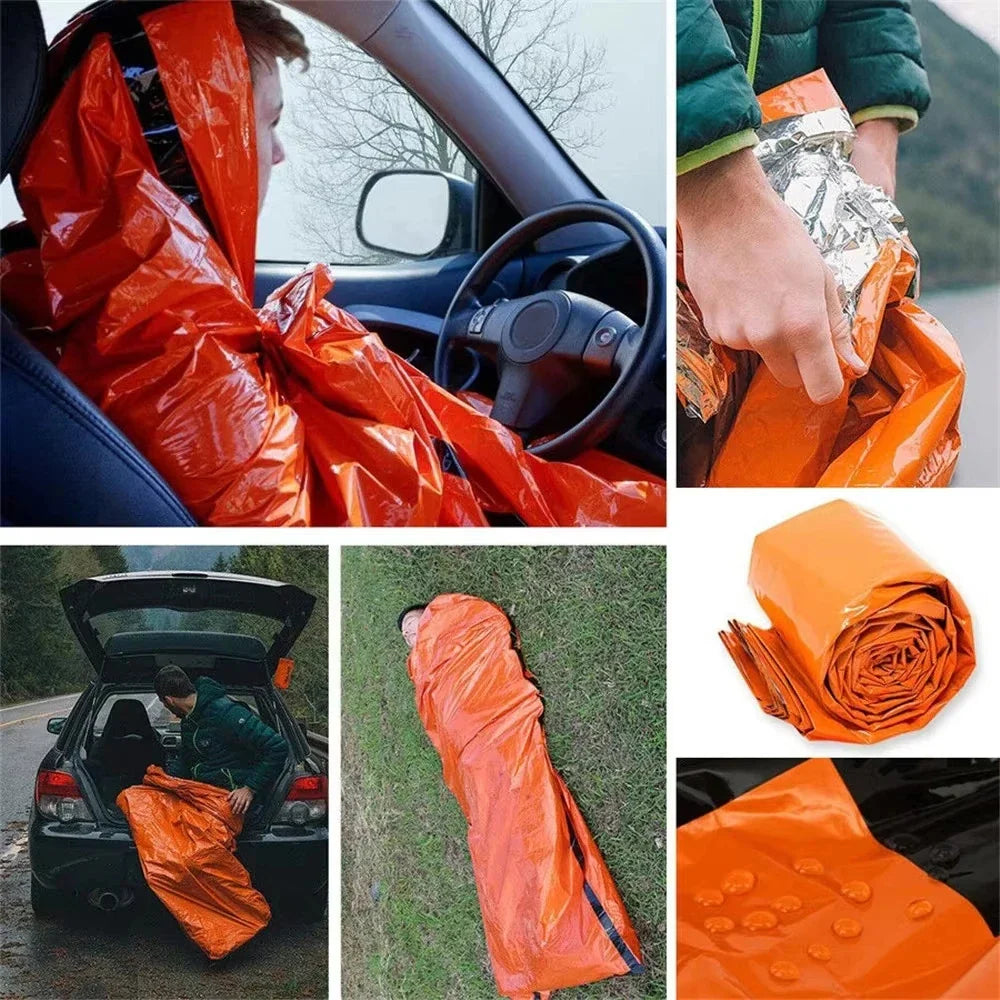 1+1 CADOU - Sac de Dormit de Urgență – Impermeabil, Termic și Reutilizabil pentru Camping și Drumeții