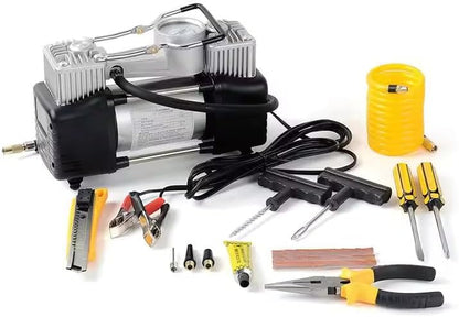 Kit Complet Pană Auto cu Compresor 12V, 2 Cilindri, 150 PSI și Accesorii