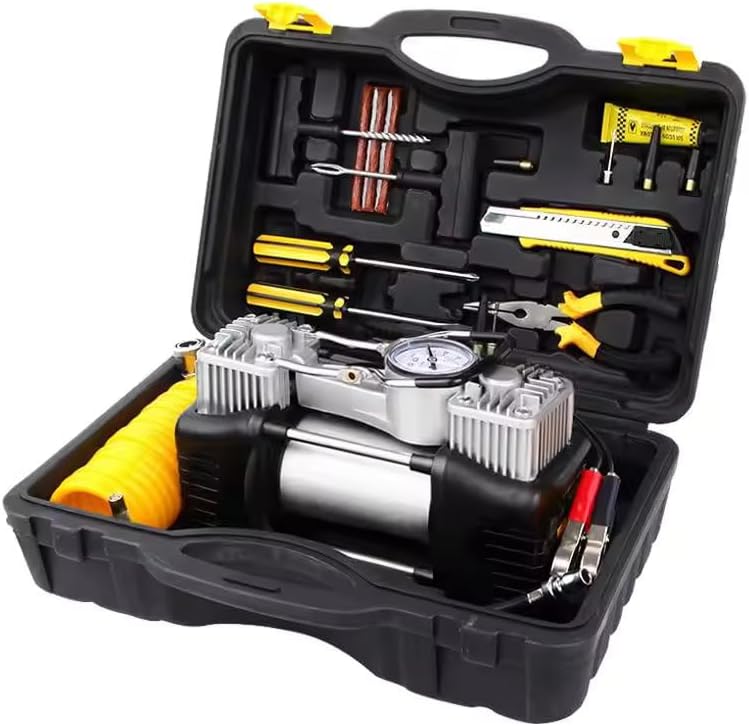 Kit Complet Pană Auto cu Compresor 12V, 2 Cilindri, 150 PSI și Accesorii