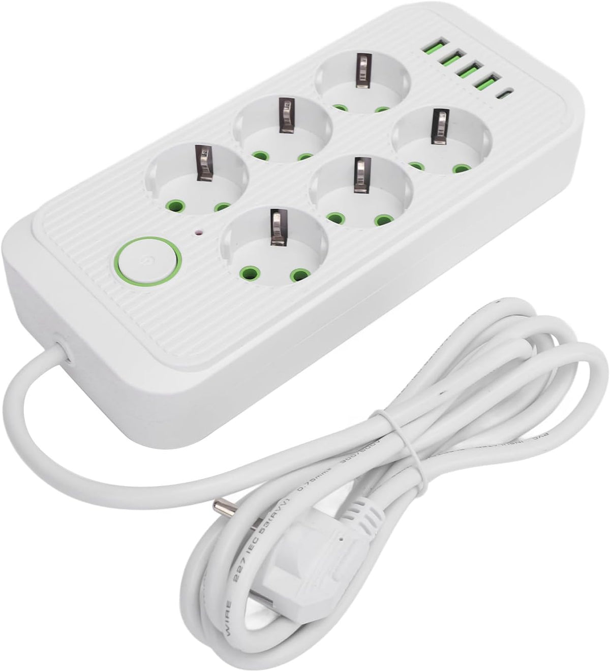 Prelungitor 11-în-1, 6 Prize Schuko, 4 USB + 1 USB-C, Cablu 5 metri