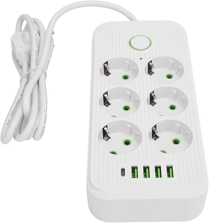 Prelungitor 11-în-1, 6 Prize Schuko, 4 USB + 1 USB-C, Cablu 5 metri