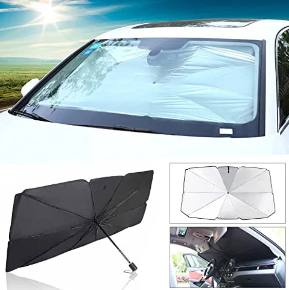 Pachet 1+1 CADOU Parasolar pliabil tip umbrela pentru parbrizul masinii + Suport numar telefon parcare CADOU