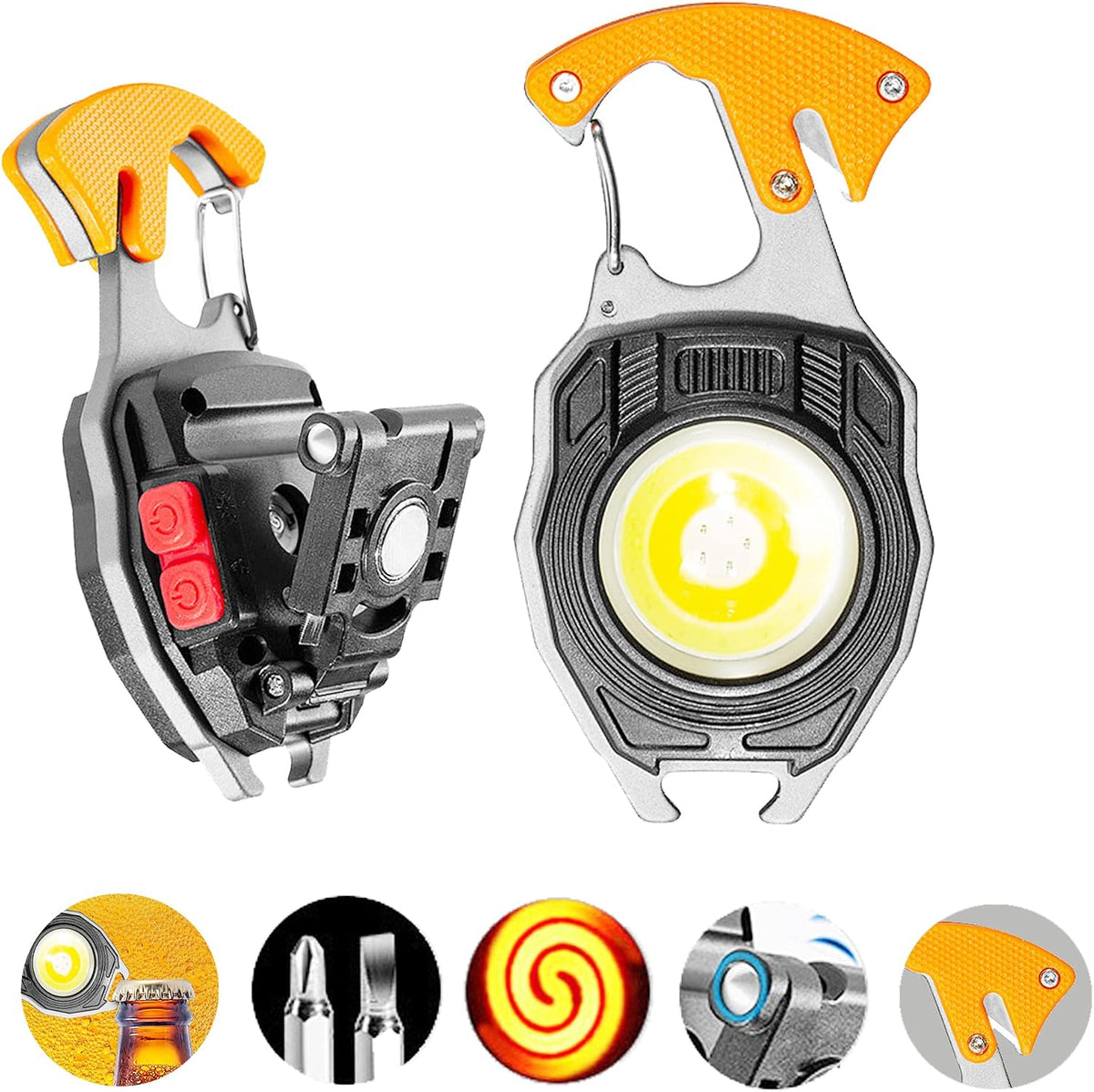 1+1 CADOU - Mini Lanternă LED Multifuncțională cu Breloc, Magnet, Desfăcător și Fluier SOS