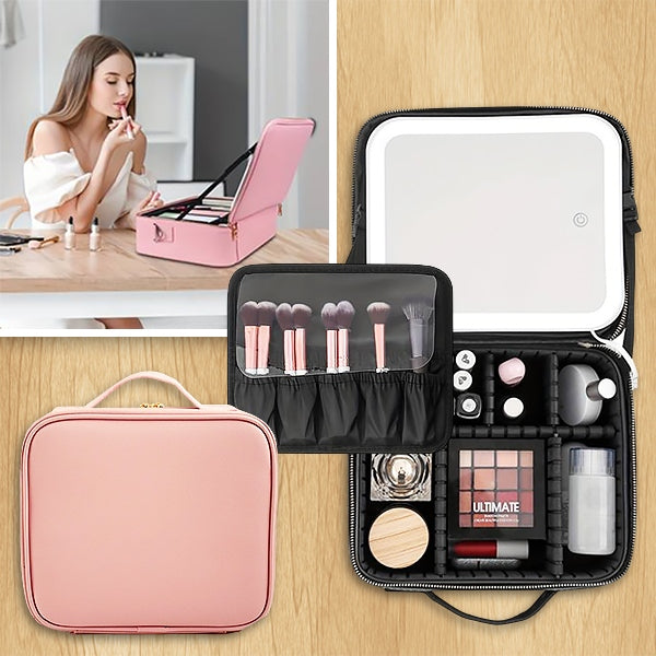 Geantă Travel Makeup cu Oglindă LED și Compartimente Ajustabile - GLAMANIA