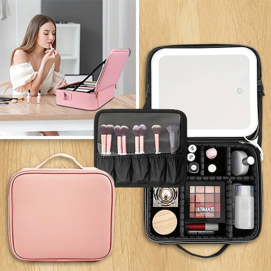 Geantă Travel Makeup cu Oglindă LED și Compartimente Ajustabile - GLAMANIA