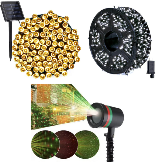 Pachet Magic de Lumini pentru Crăciun - Instalatie Rola 100m + intalatie solara 30m + Proiector Laser