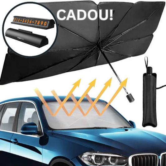 Pachet 1+1 CADOU Parasolar pliabil tip umbrela pentru parbrizul masinii + Suport numar telefon parcare CADOU
