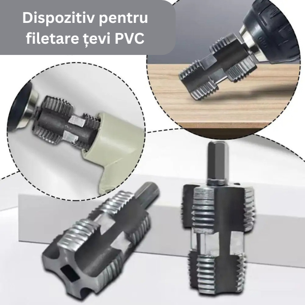 Dispozitiv Filetare Țevi PVC cu Bormașină – Pentru Interior Țevi de 1/2 și 3/4