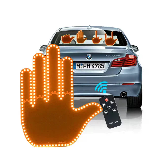 Semn LED Auto cu Telecomanda, Design Mana, 4 Moduri, Efect Vizual Stralucitor, 10×15 cm