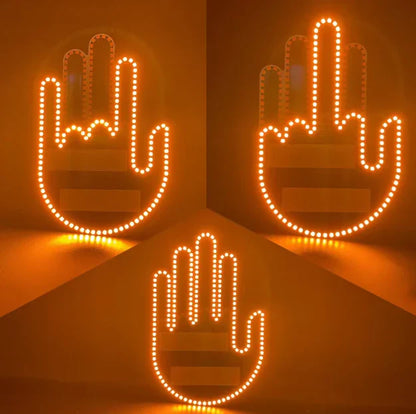 Semn LED Auto cu Telecomanda, Design Mana, 4 Moduri, Efect Vizual Stralucitor, 10×15 cm