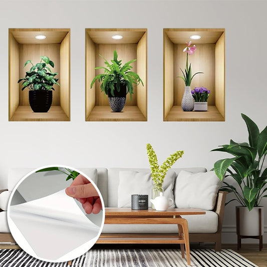 Set 3 Stickere Decorative 3D cu Plante în Ghiveci - VASUART