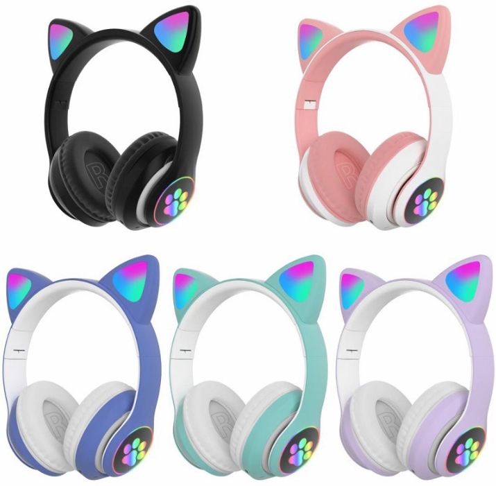 1+1 CADOU Casti audio Wireless, urechi de pisica, iluminare LED