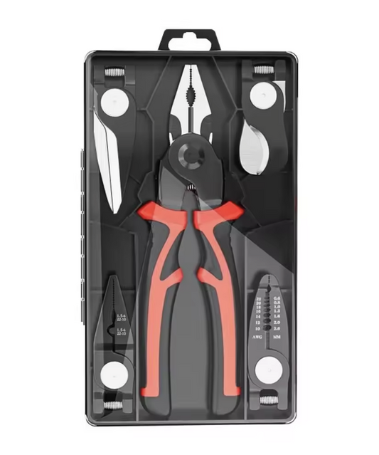 Set Clește Zippi 5 în 1: Patent, Dezizolator, Sertizor, Foarfecă și Tăietor Cabluri, Mâner Confortabil, Oțel Durabil