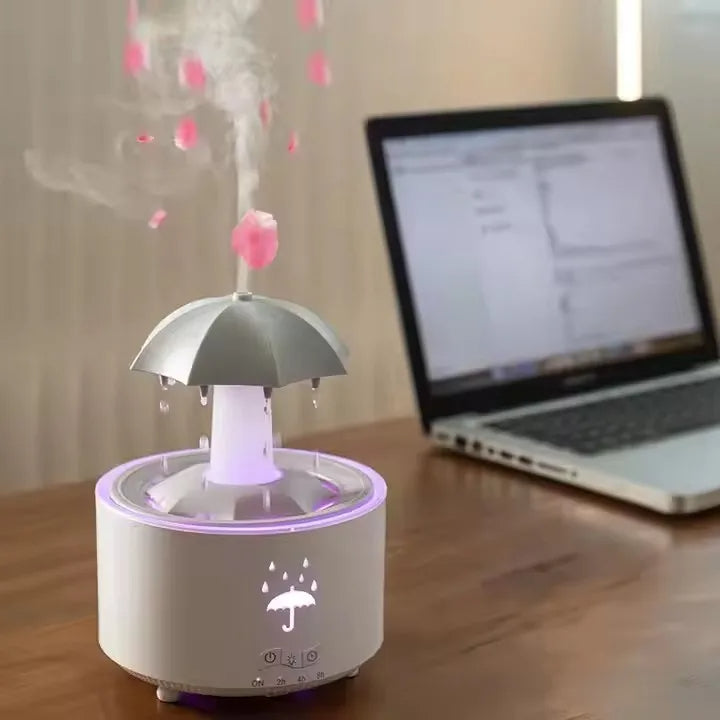 Difuzor Aromaterapie cu Efect de Ploaie și Lumină Ambientală