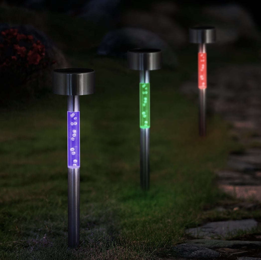 Set 4 Lămpi Solare LED RGB pentru exterior, Iluminare Multicoloră, Încărcare Solară