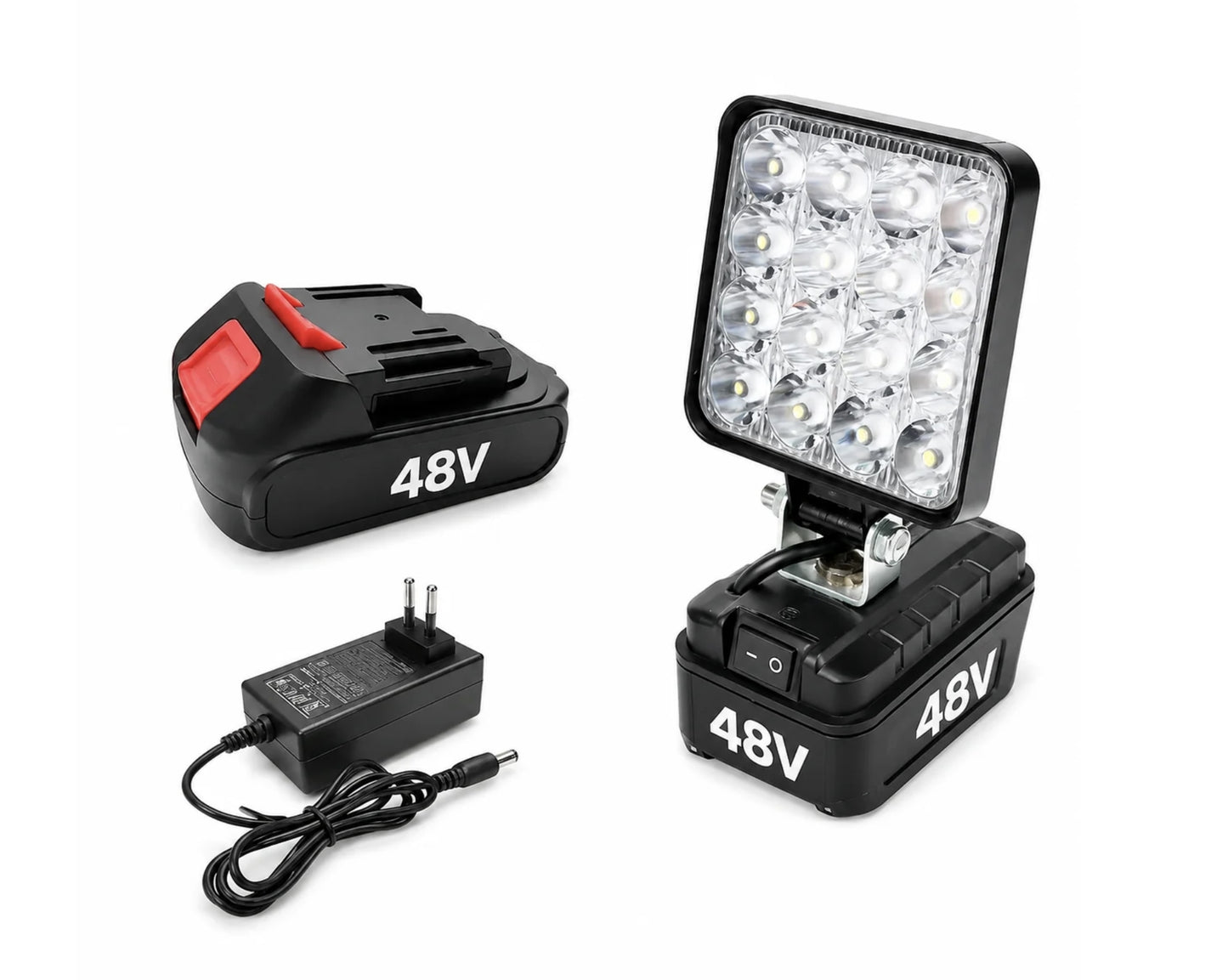 Lampă LED Portabilă 48W cu Acumulator 48V, Proiector Reglabil 90°