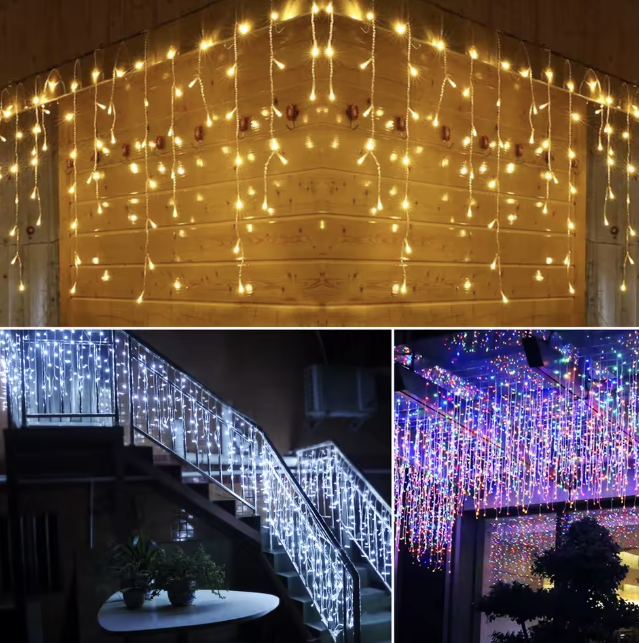 SET 3x – Instalație LED tip franjuri, 12 m, pentru exterior, interconectabilă