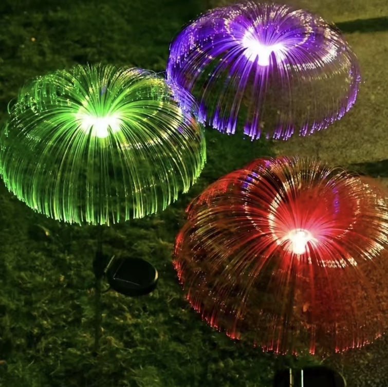 Set 2x Lampa solara tip meduza, fibra optica LED RGB, 60 cm, rezistenta la apa