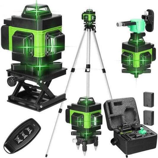 Nivela laser 4D cu 16 linii, autonivelare, telecomandă, lumina verde, platformă de ridicare, Trepied