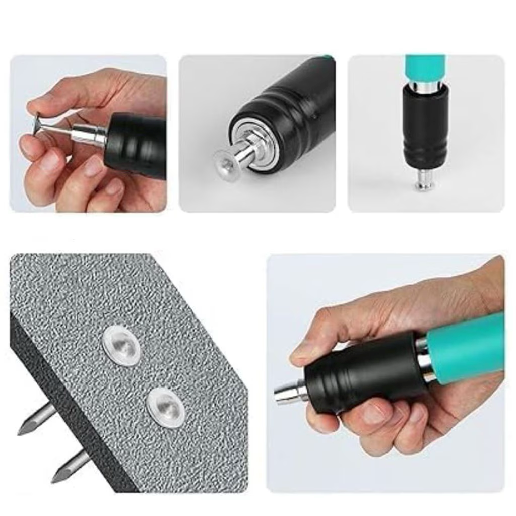 Kit Pistol Manual Pentru Fixarea Cuielor Pe Perete / Nituri, Lungime 30 cm, Calibru 7.3 cm, Pneumatic, Accesorii, Ochelari De Protectie, Cutie Transport, Albastru + 50 cuie incluse
