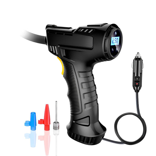 Compresor portabil pentru anvelope auto cu LED, manometru