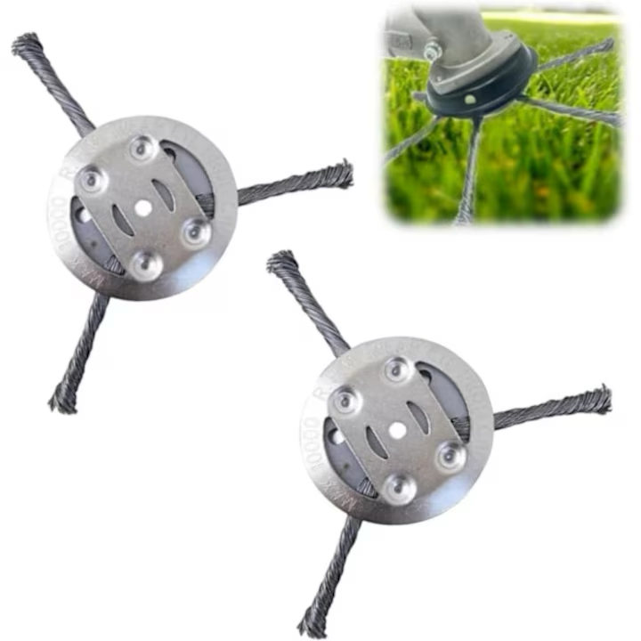 1+1 CADOU Cap de Tăiere pentru Motocoasă, 15 cm, 3 Fire din Oțel Împletit, Ax 5 mm