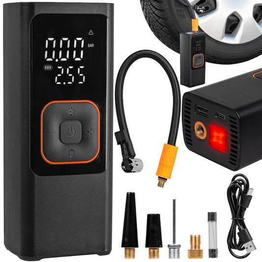 Compresor auto electric, afisaj digital LCD, Lanterna LED, 7500 mAh, Portabil