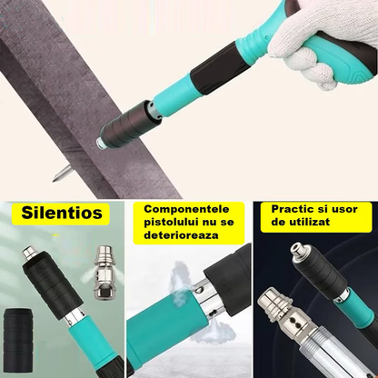 Kit Pistol Manual Pentru Fixarea Cuielor Pe Perete / Nituri, Lungime 30 cm, Calibru 7.3 cm, Pneumatic, Accesorii, Ochelari De Protectie, Cutie Transport, Albastru + 50 cuie incluse
