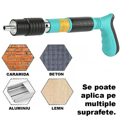 Kit Pistol Manual Pentru Fixarea Cuielor Pe Perete / Nituri, Lungime 30 cm, Calibru 7.3 cm, Pneumatic, Accesorii, Ochelari De Protectie, Cutie Transport, Albastru + 50 cuie incluse