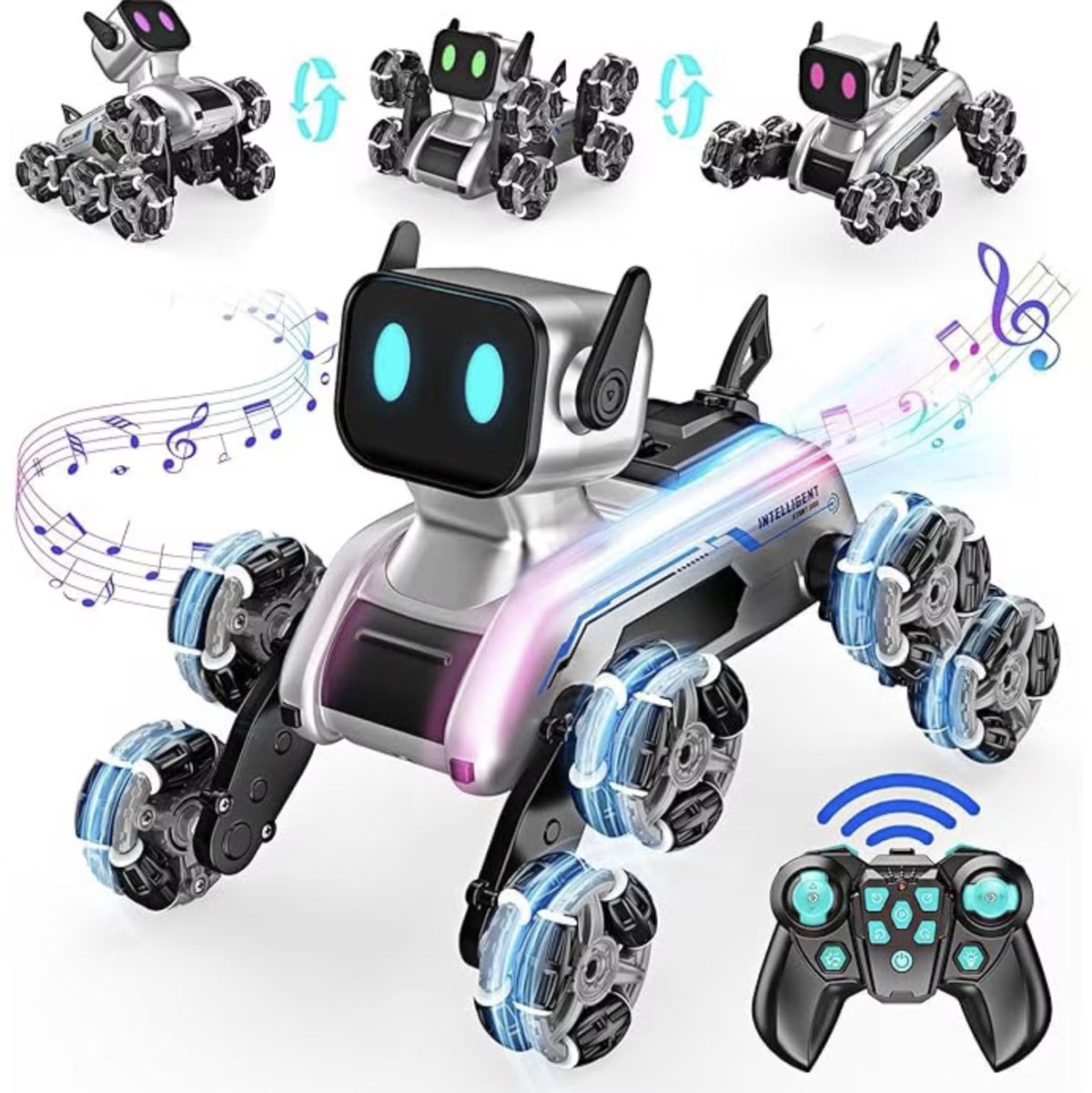 Robot RC Stunt 8WD pentru Copii, Telecomandă 2.4GHz, Control prin Gesturi, Lumini și Muzică