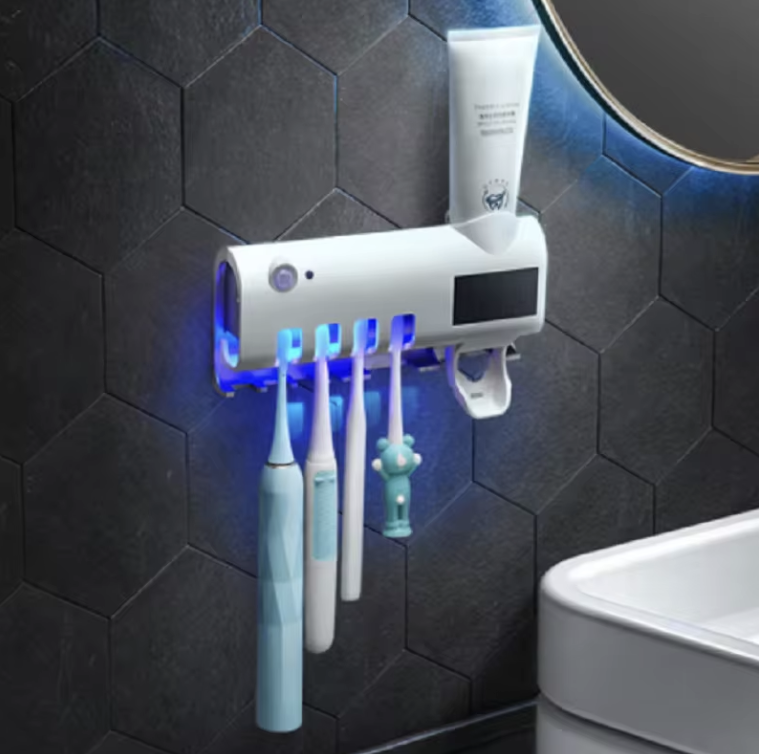 Sistem inteligent pentru baie: suport periuțe de dinți cu sterilizare UV, alimentare solară și dispenser automat de pastă. 1+1 CADOU